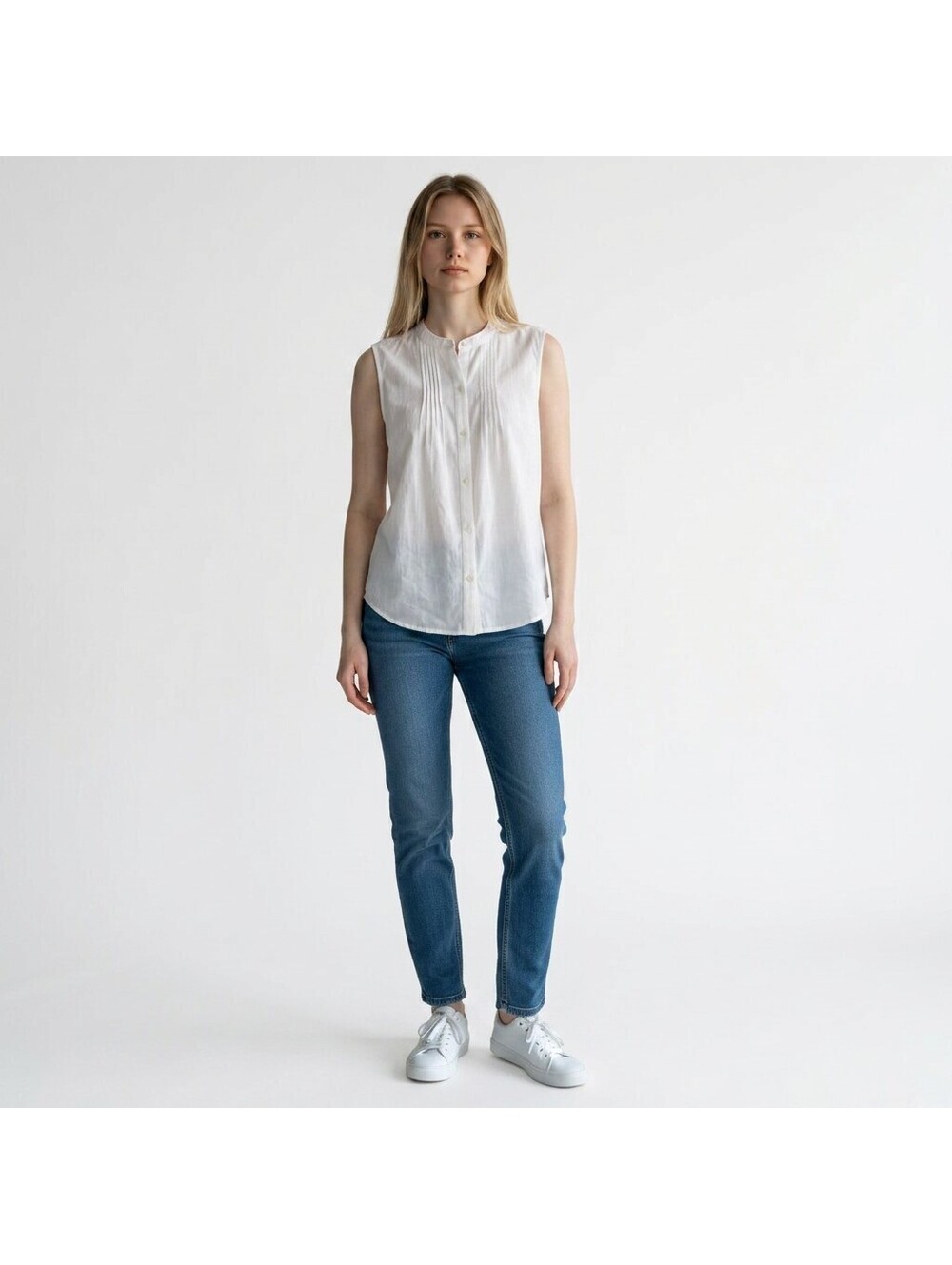 Old Navy Top Women M Medium White Button Up Sleeveless Wide Strap Cotton Casual